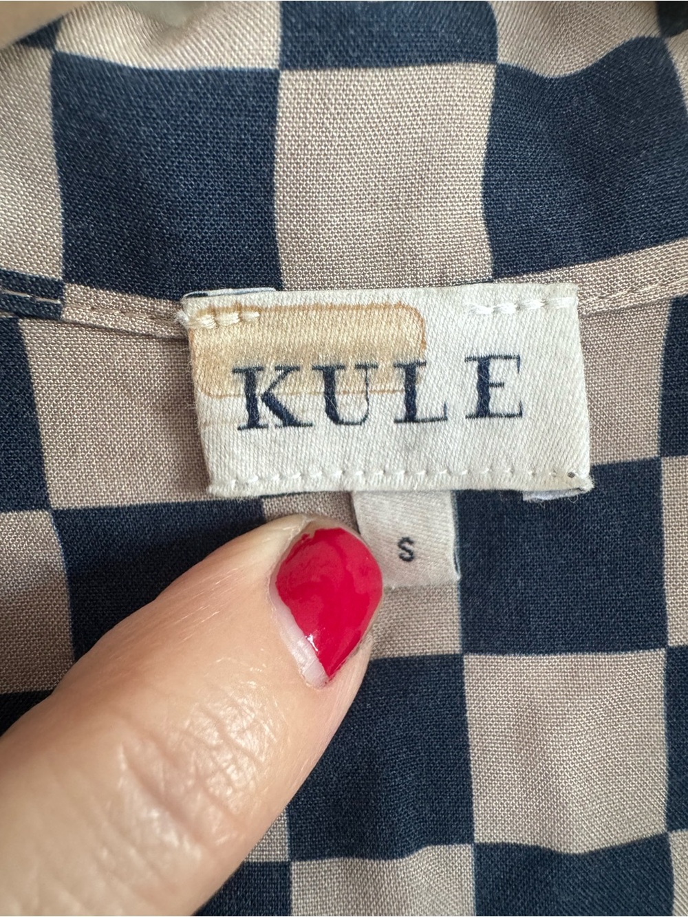KULE Checkerboard Button Down Shirt Rayon Boxy Artsy Scandinavian Camp Collar S - Picture 2 of 11